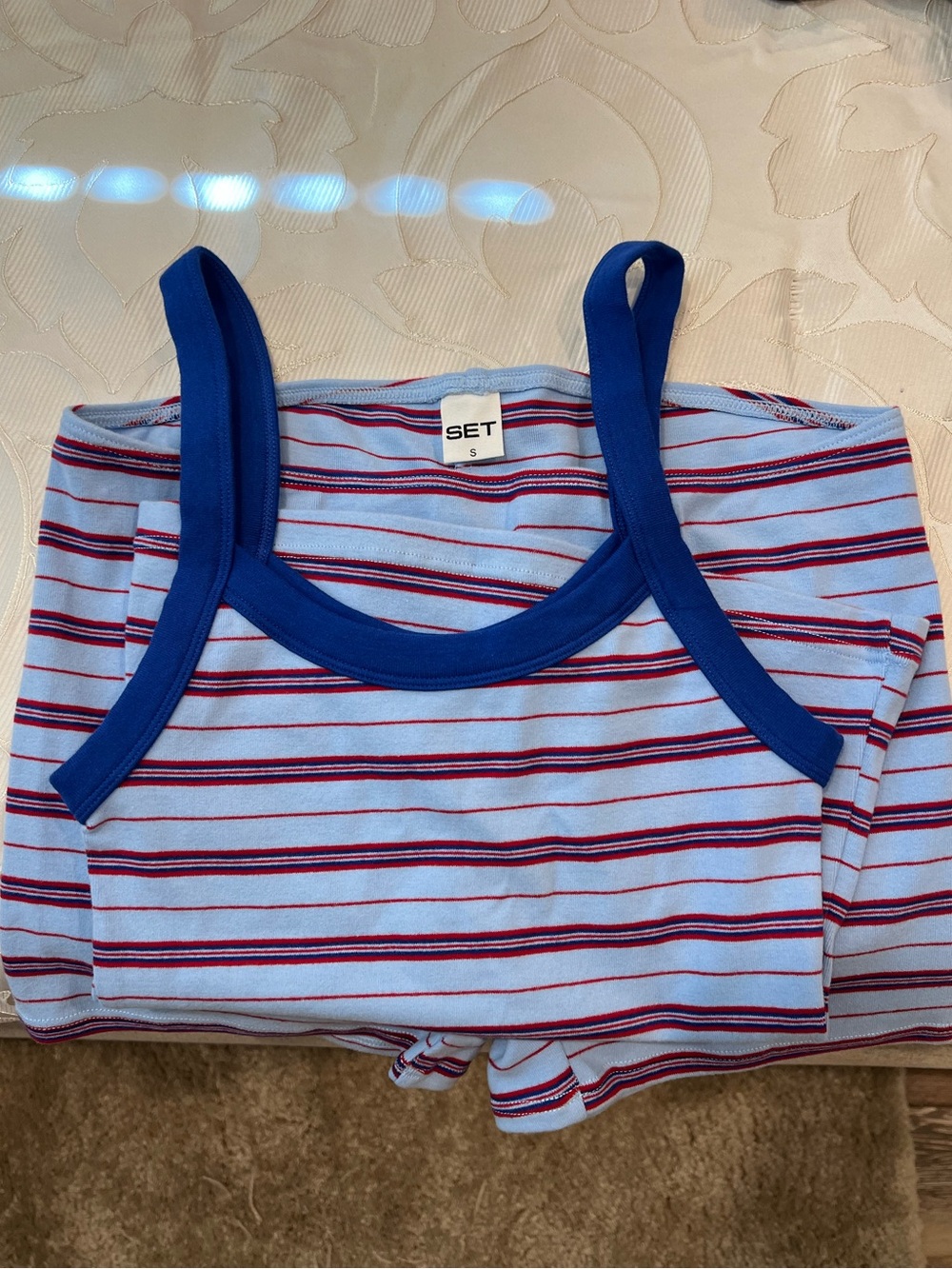 SET ACTIVE Striped Lavender & Blue Tank set - lounge tank + shorts - Picture 7 of 8
